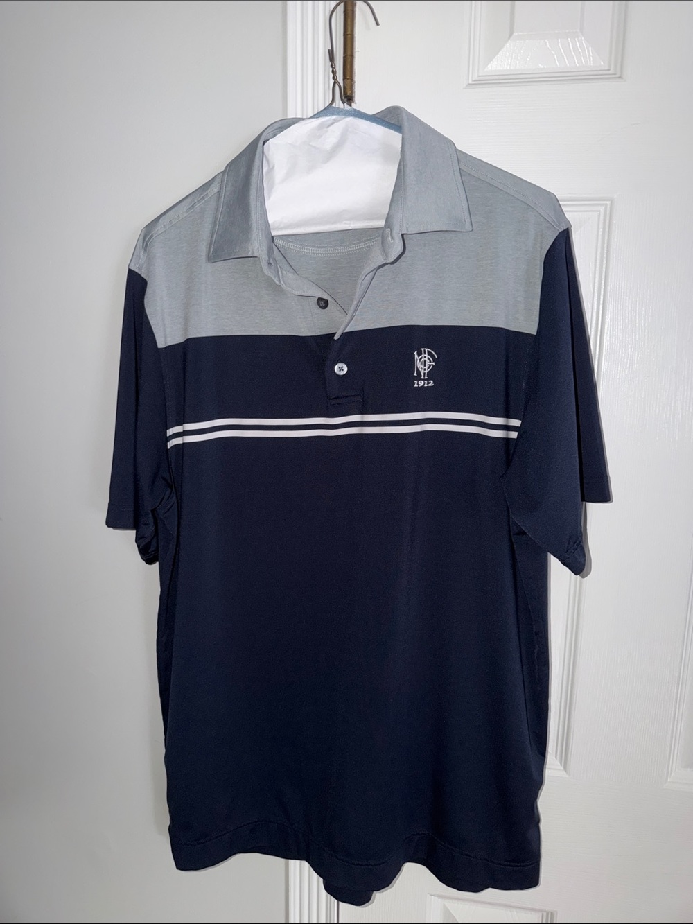 FootJoy Men's Two-Tone Navy and Light Gray Polo/Golf shirt with White Stripes